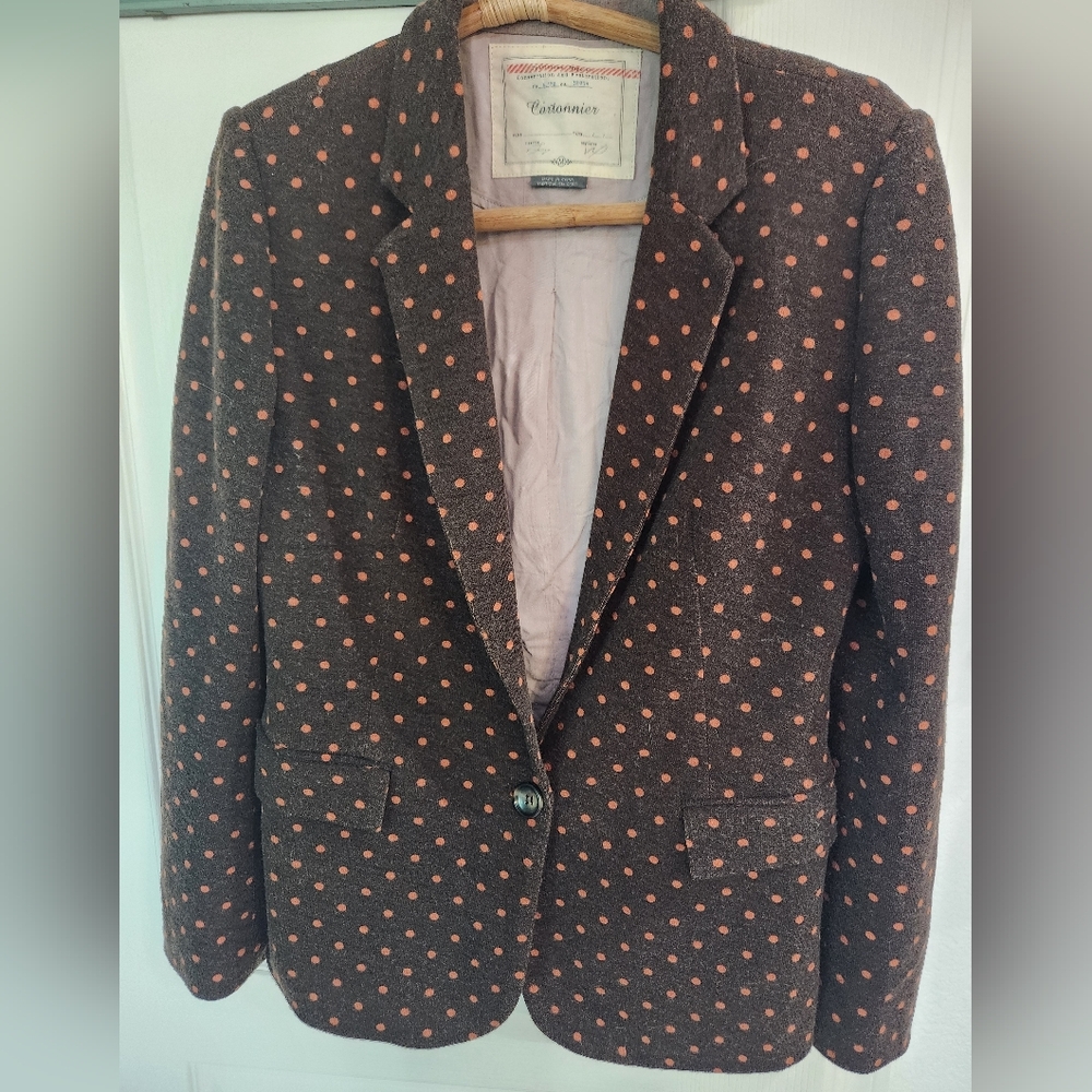 Cartonnier womens brown and polka dot blazer size medium